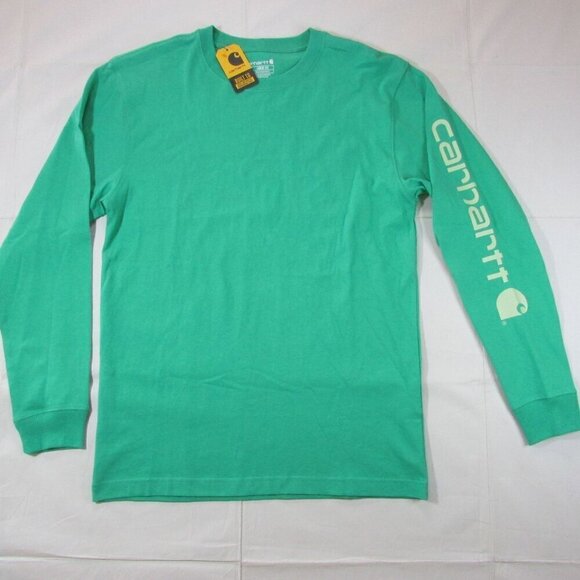 Carhartt Men's Loose Fit Heavyweight Graphic Long Logo Sleeve T-Shirt Malachite - Picture 2 of 3